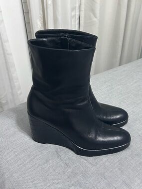 Robert Clergerie Black Platform Wedge Leather Boot Women’s 10 France